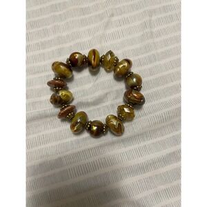 Amber Green Swirl Beaded Stretch Bracelet Antique Gold Tone Boho  Jewelry